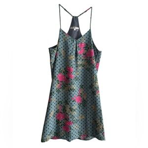 Blue Floral Polka Dot Dress - Small